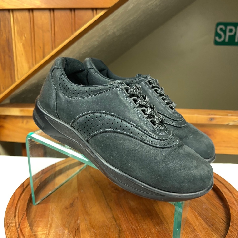 SAS Walk Easy Black Nubuck Leather Walking Shoes Womens 7.5 WW Wide Made in USA